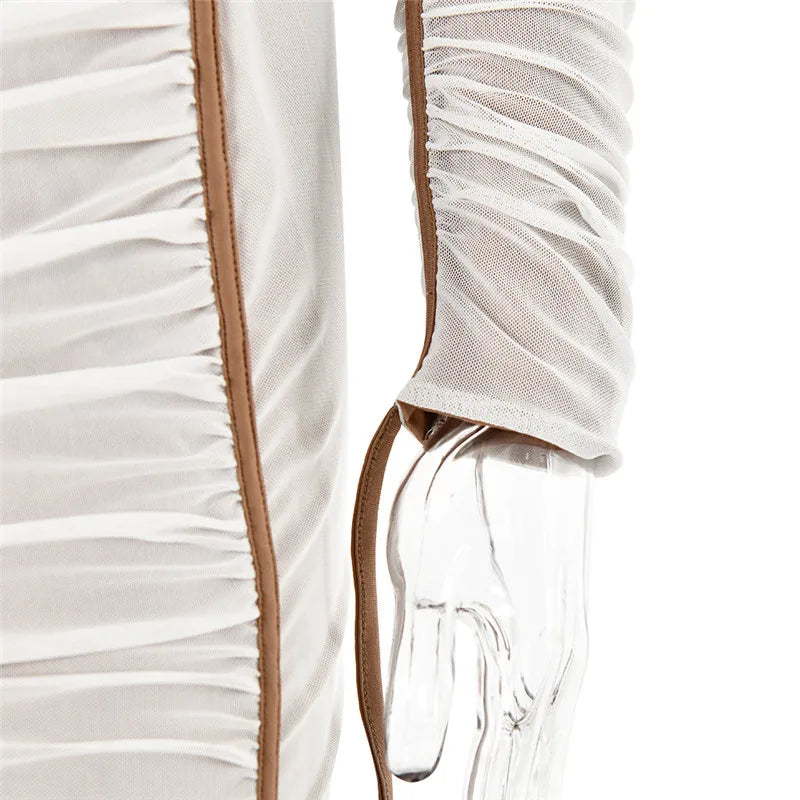 שמלת מידי כיווצים קו צוואר משופע - LOV