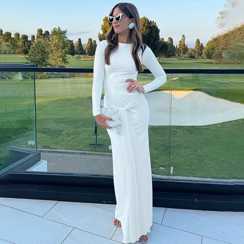 שמלת מקסי צנועה בעיצוב קשירה - מייפל