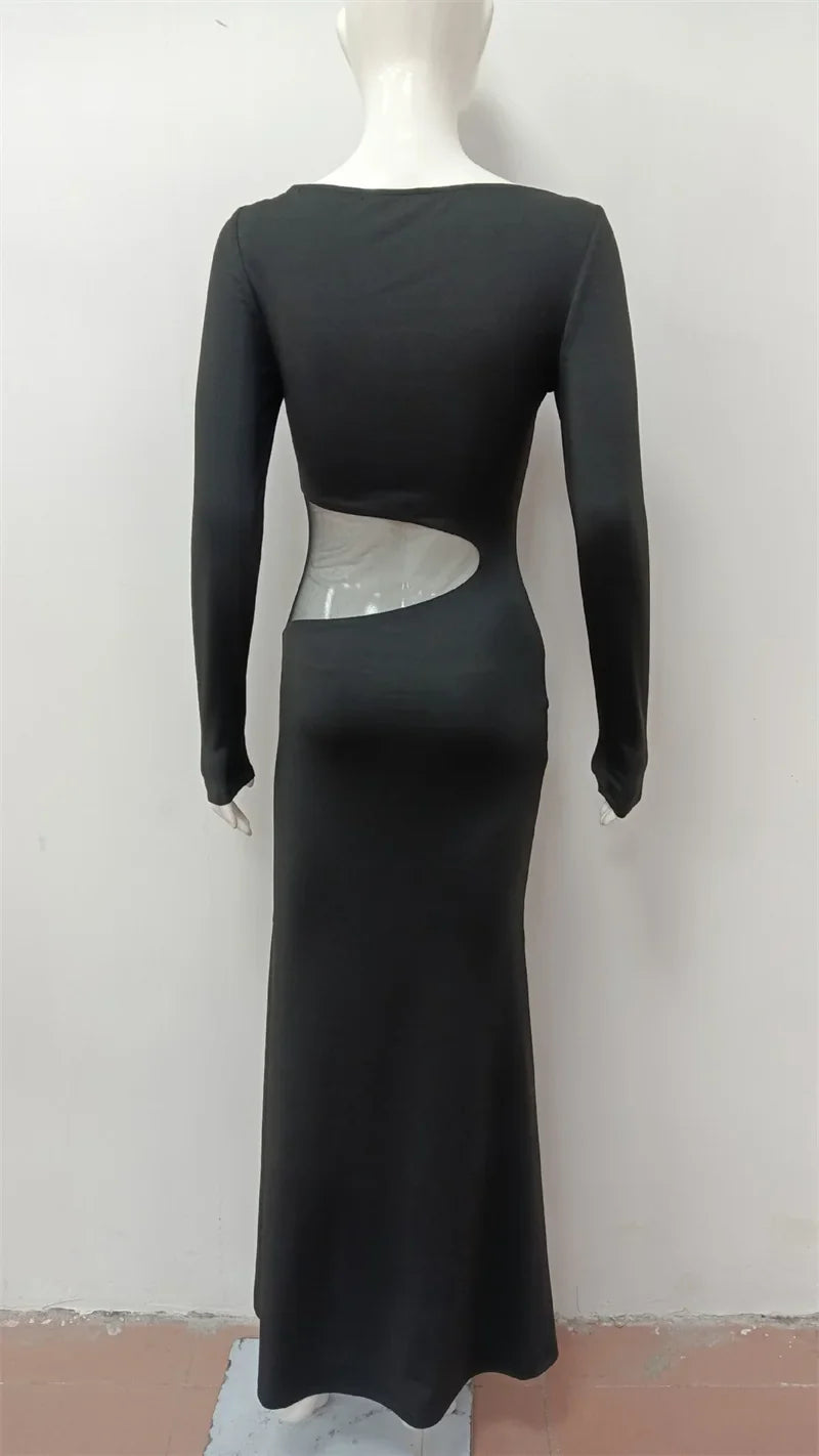 Maxi dress with slit and mesh design - ALONA