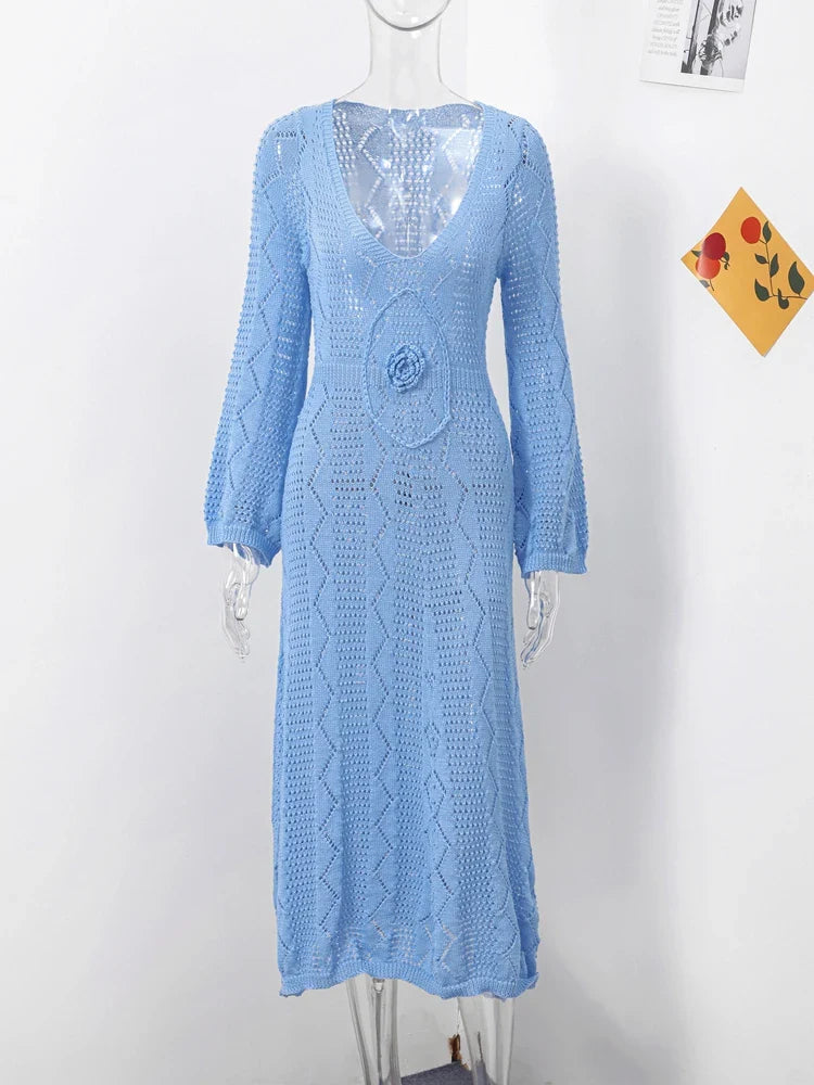 שמלת מקסי חוף סרוגה בעיטור פרח - Beatrice