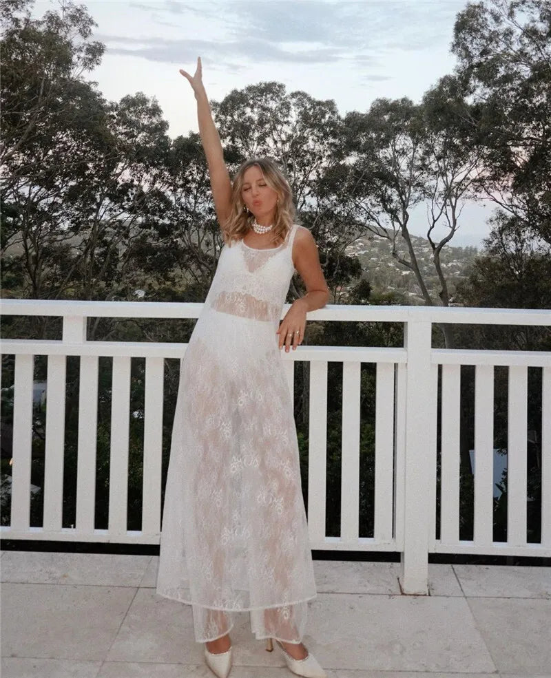 שמלת מקסי חוף תחרה שקופה - Sasha