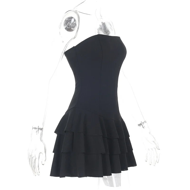 שמלת מיני סטרפלס מלמלה מדורגת - דון