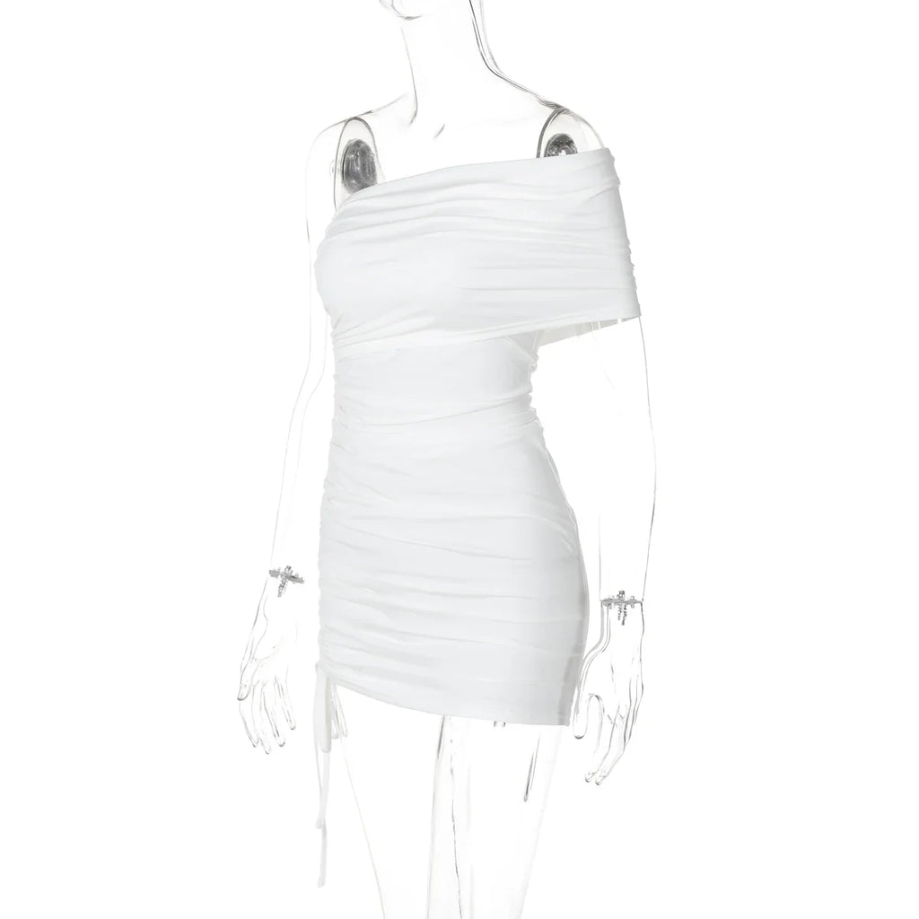 שמלת מיני צמודה כיווצים כתפייה אחת - PIXY