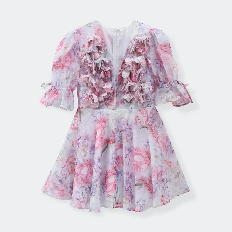 שמלת מיני שיפון מלמלה בעיצוב פרחוני 3D - מיה