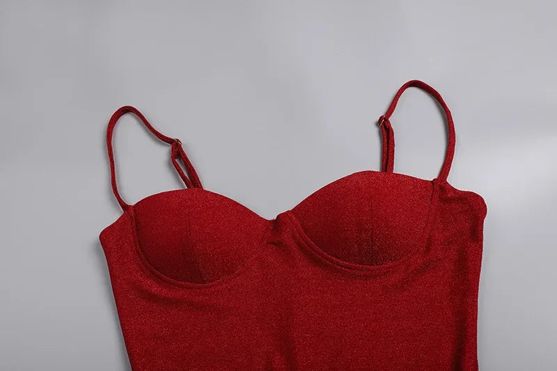 שמלת מקסי נצנצים בעיצוב שסע בעיטור כפפות - Daphne