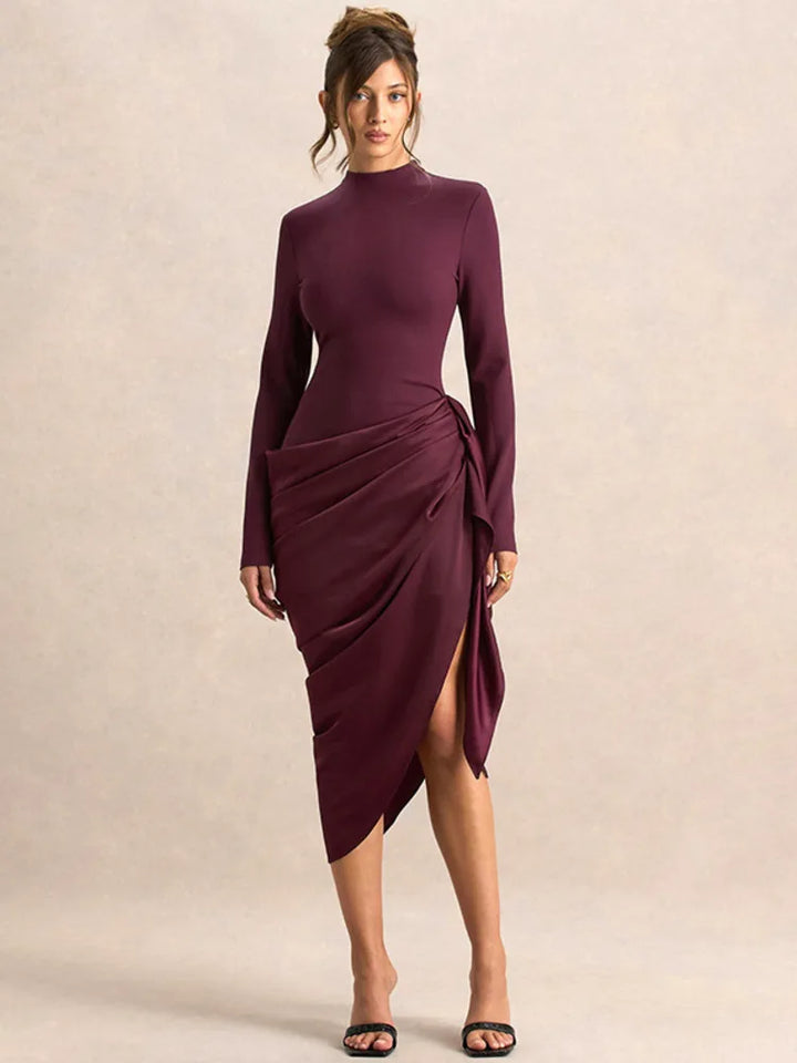 Asymmetrical satin midi dress - NIRA