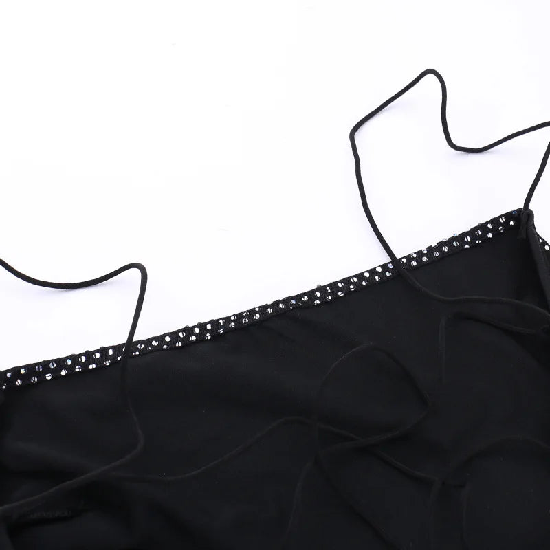 סט שני חלקים חצאית מקסי וטופ בעיטור זרקונים מנצנצים - שייני