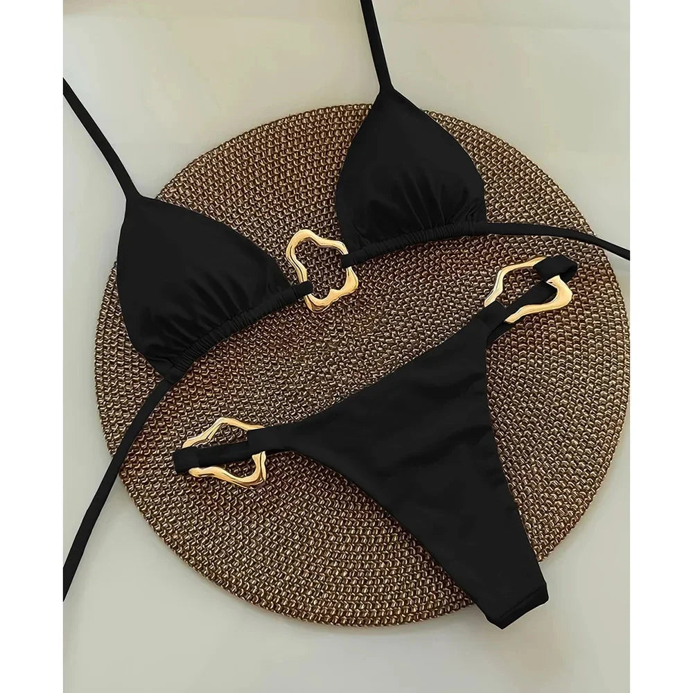 Bikini swimsuit with gold buckle design - GOLDI