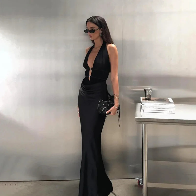 שמלת מקסי חלק תחתון סאטן - NAYA