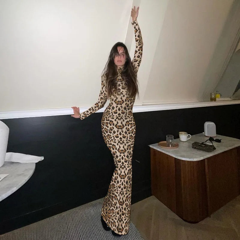 שמלת מקסי מנומרת צווארון גולף - מרלין