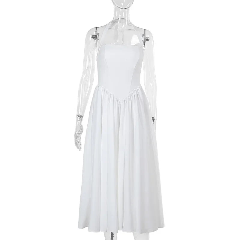 שמלת מידי בגזרת A גב פתוח קשירה בצוואר - Angie