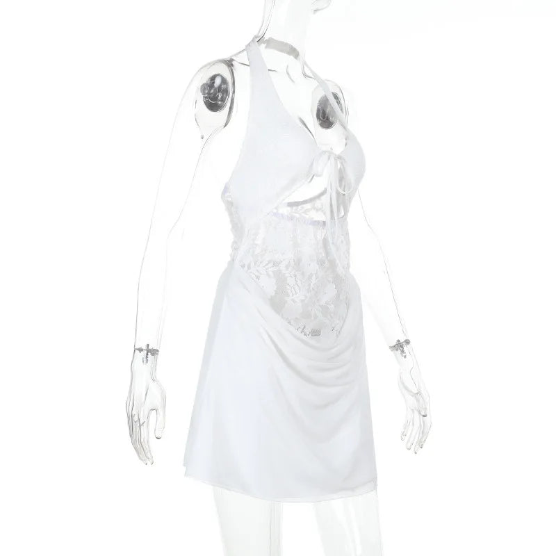 שמלת מיני בעיטור תחרה גב פתוח - יאז