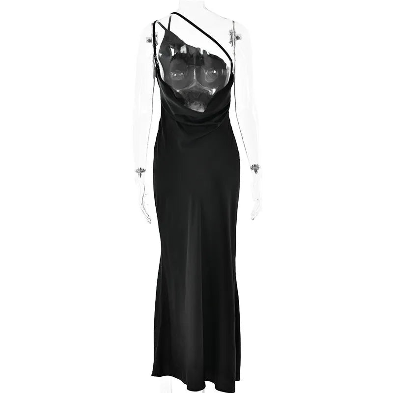 שמלת מקסי סאטן גב פתוח כתפייה אחת - ג'יין