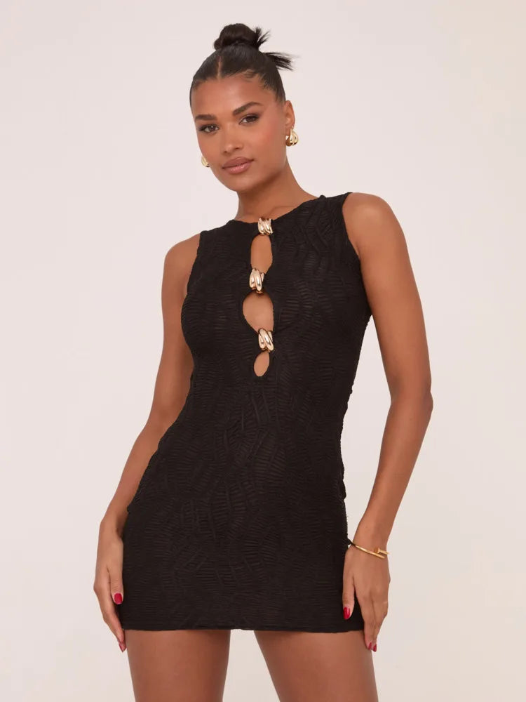 שמלת מיני רשת סרוגה בעיטור אבזמים - ריצ'י