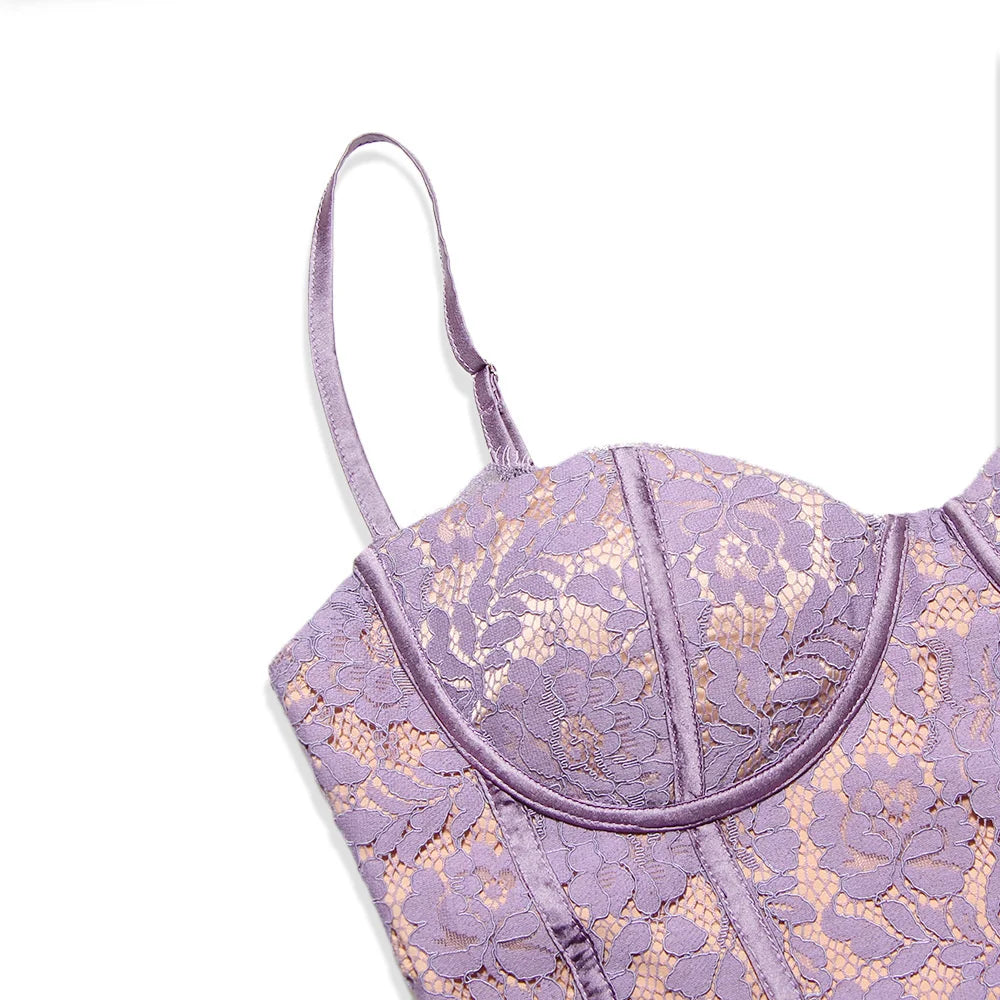 שמלת מיני תחרה בעיטור רקמת פרחים - פלורנסיה