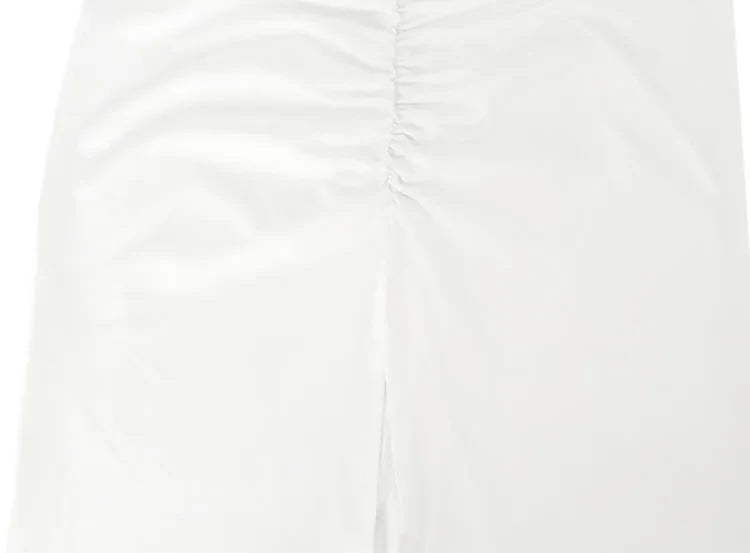 שמלת מקסי כיווצים בעיצוב מחשוף V שסע וכתפיים חשופות - Sylvia