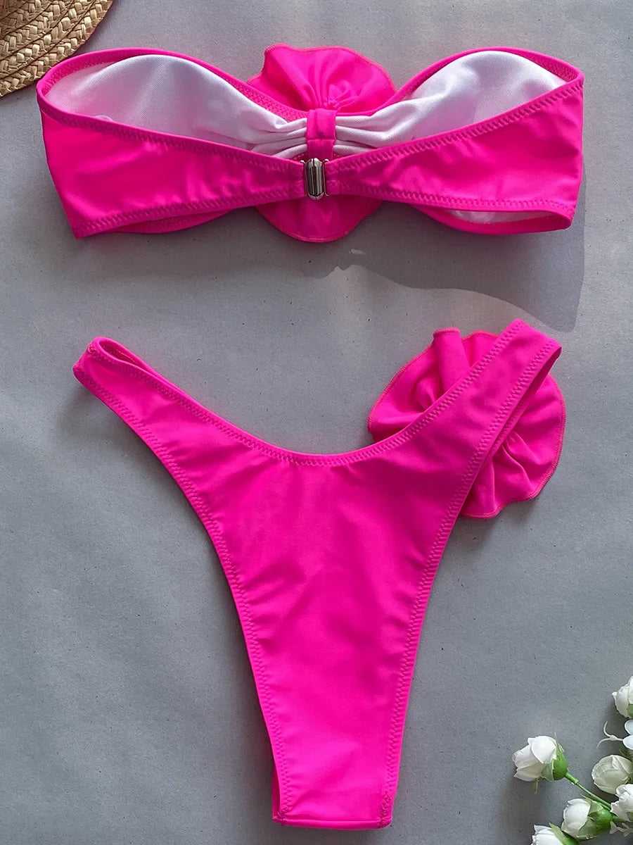 Strapless bra bikini swimsuit with floral appliques - Flora