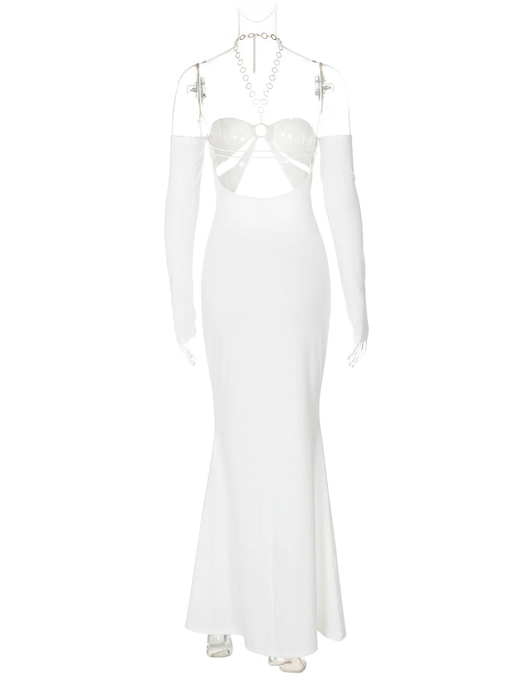 שמלת מקסי קולר בעיצוב פתחים וחישוקי זהב כתפיים חשופות - Alma