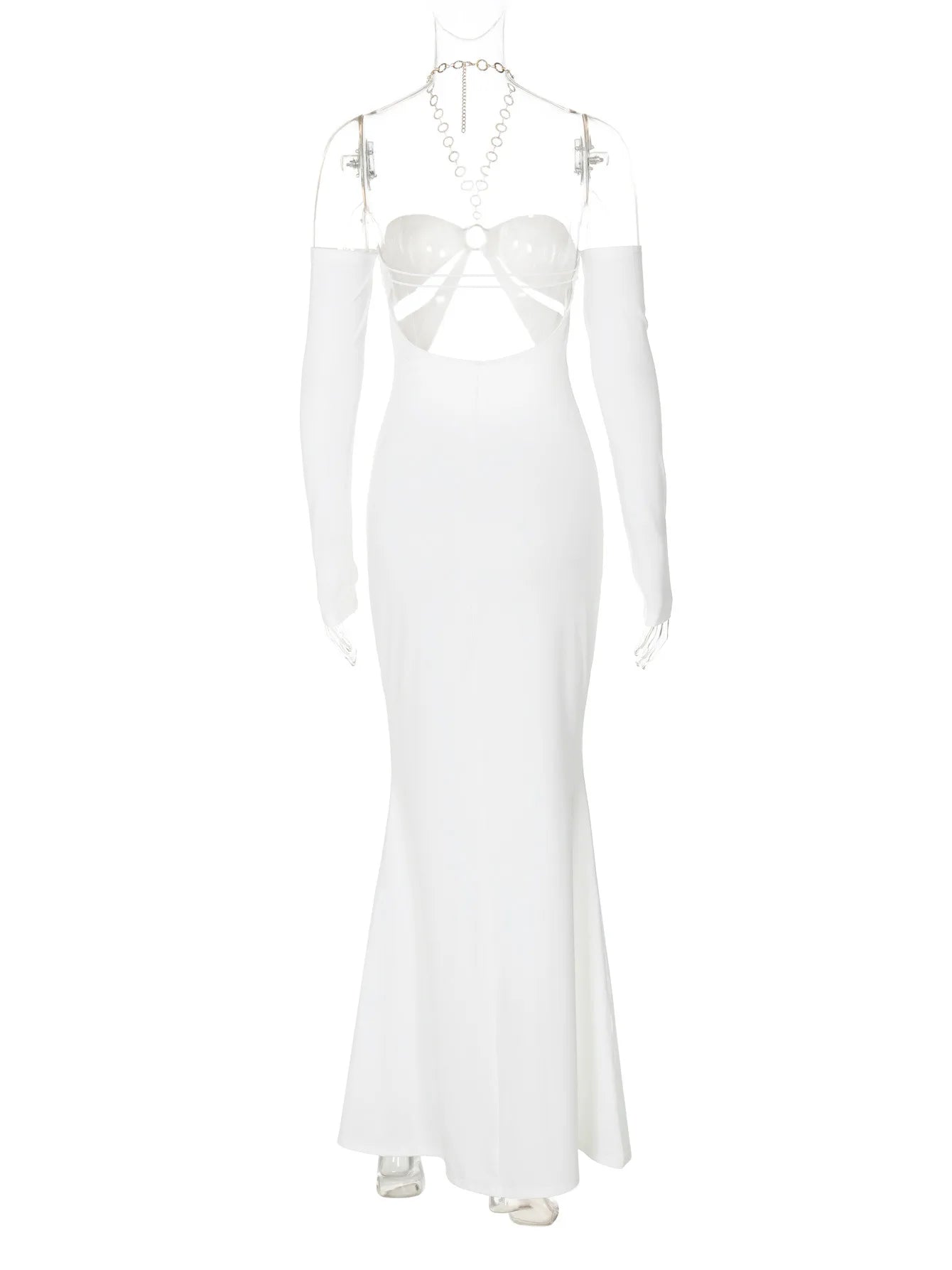 שמלת מקסי קולר בעיצוב פתחים וחישוקי זהב כתפיים חשופות - Alma