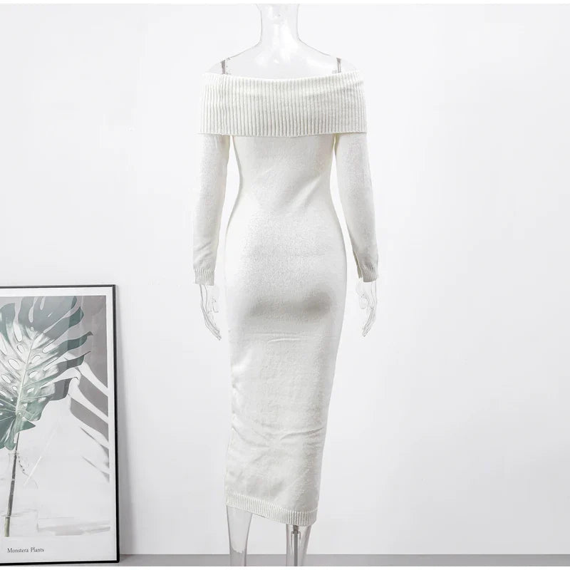 שמלת מידי סרוגה כתפיים חשופות - לירי