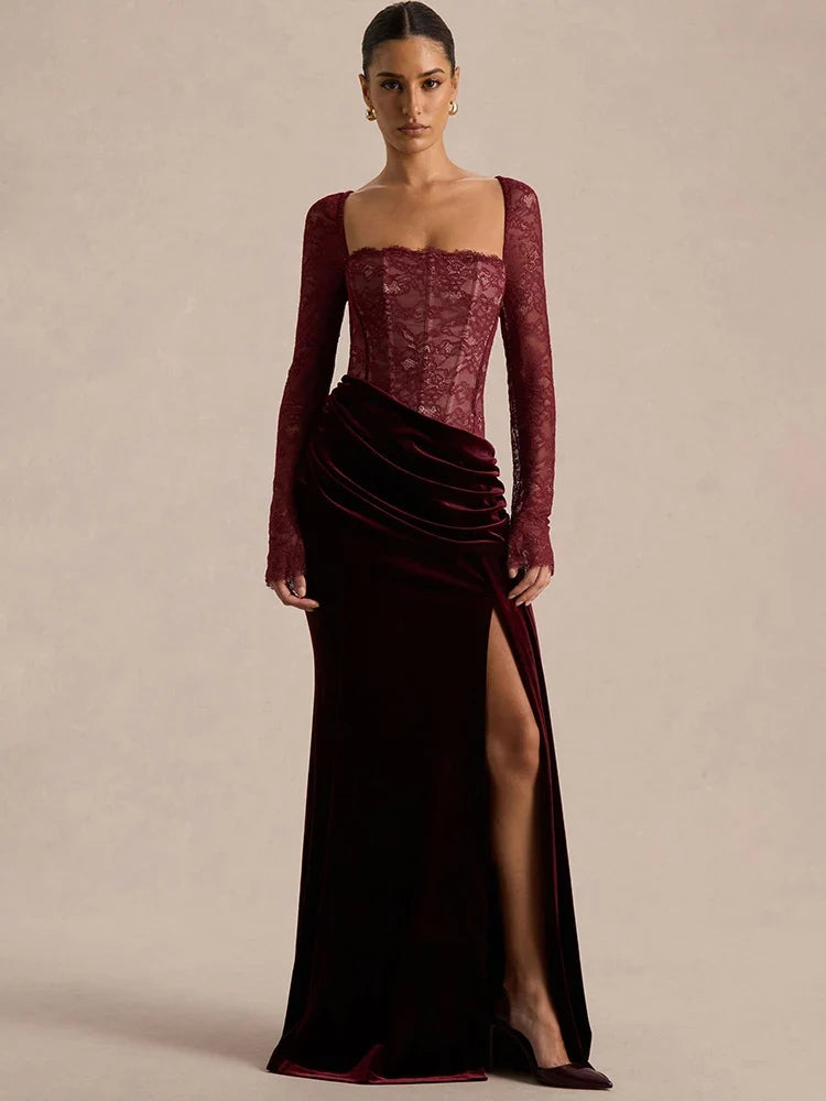 Velvet maxi dress with a lace corset design - CORI