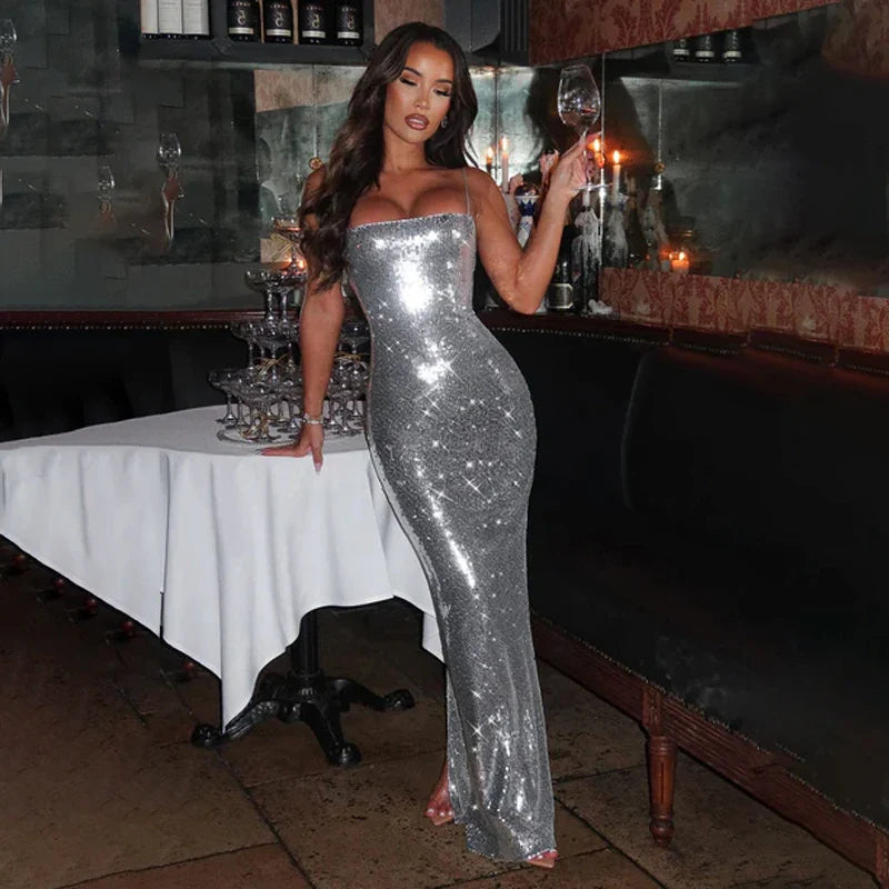 שמלת מקסי פייטים מנצנצת קשירות בגב - Josie