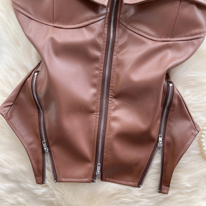 Strapless leatherette corset with front zipper closure - Carter