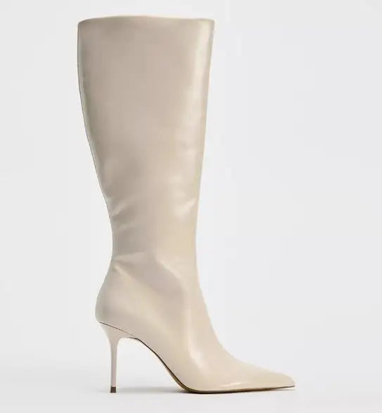 מגפי עקב שפיץ גבוהים דמוי עור - Juliette