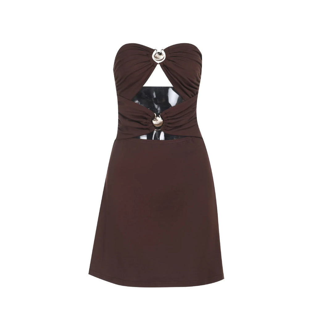 שמלת מיני סטרפלס קיצית בעיטור אבזמי צדפה - פליה