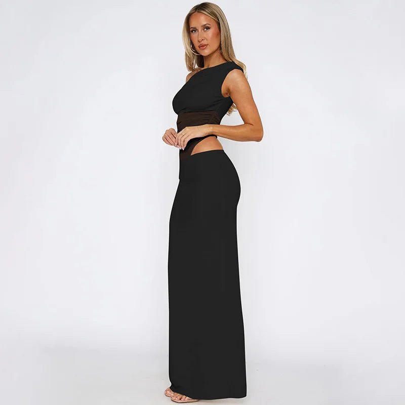 שמלת מקסי בעיצוב רשת ופתחים כתפיים חשופות - הלסיה