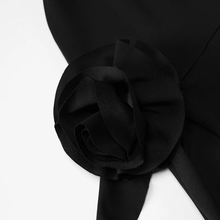 Ruffle mini dress with draped collar and flower detail - MARIELLA