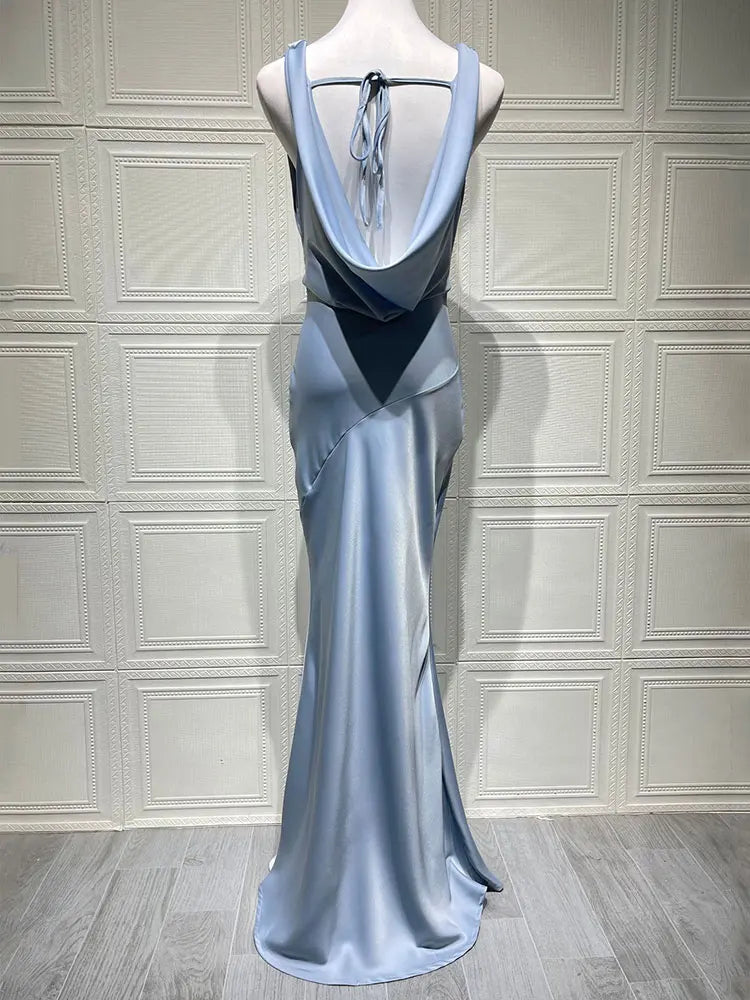 שמלת מקסי סאטן בעיצוב צווארון נופל וגב פתוח - אלקסיס