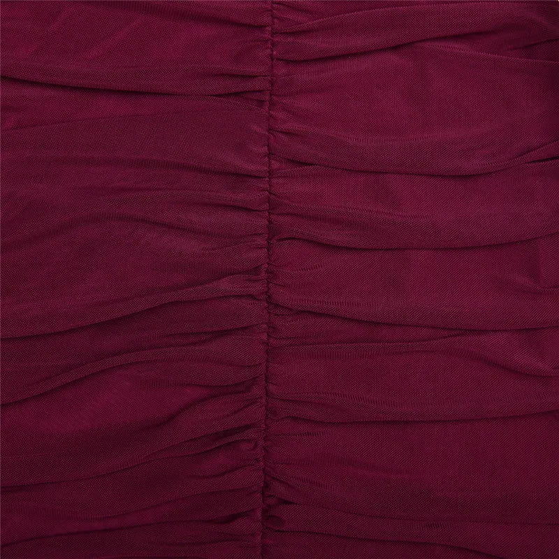 שמלת מיני קיפולים צווארון גולף שרוולי שיפון פעמון -  NARA