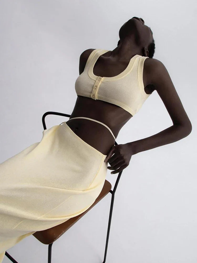 סט שני חלקים סרוג טופ וחצאית מקסי - אלא