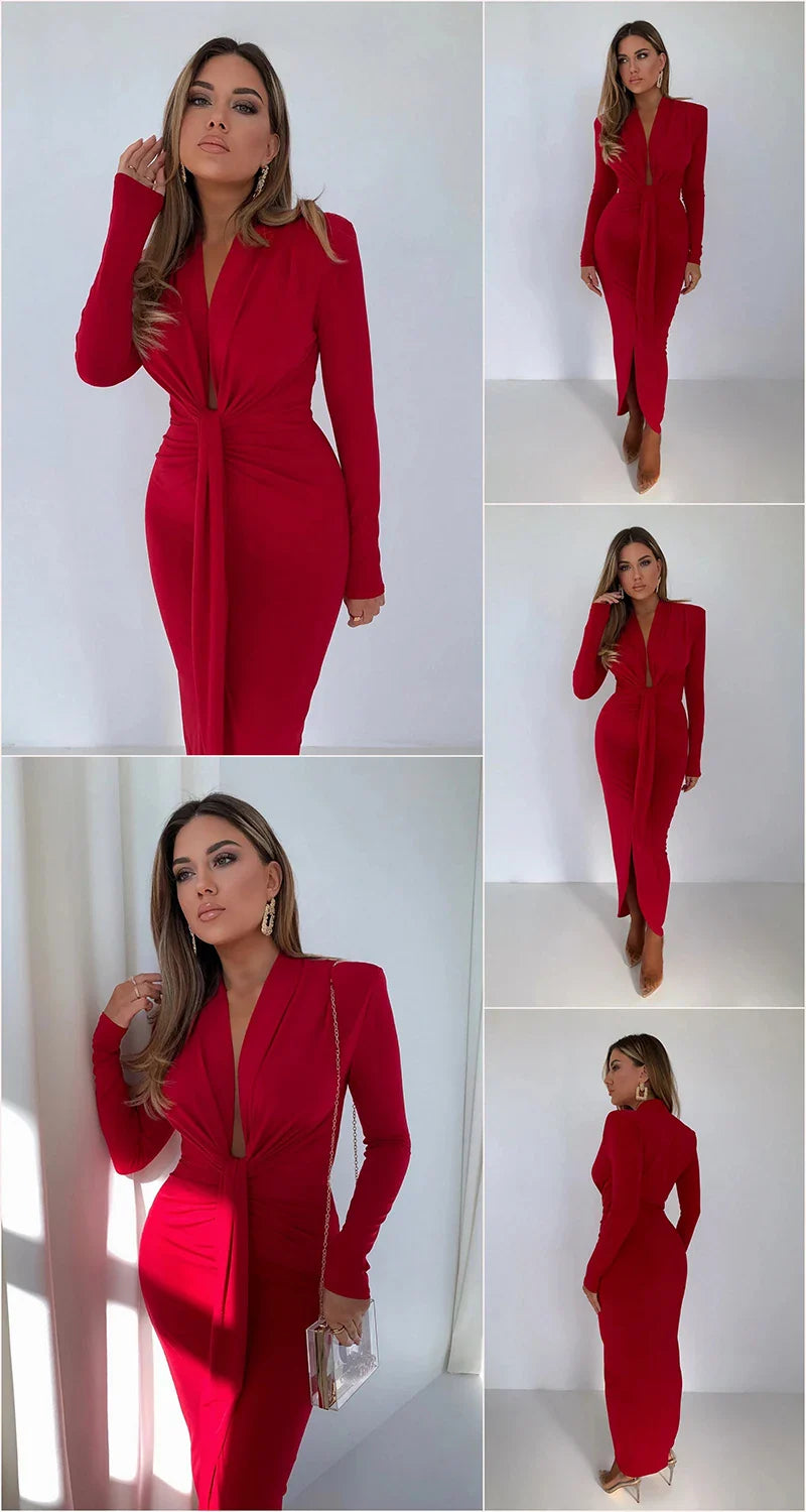 שמלת מקסי בד מחטב ומחמיא בעיצוב כיווצים - מי רן