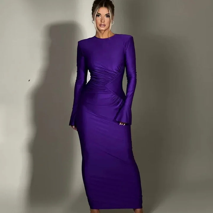 Ruched Shiny Fabric and Shaping Maxi Dress - Anahel