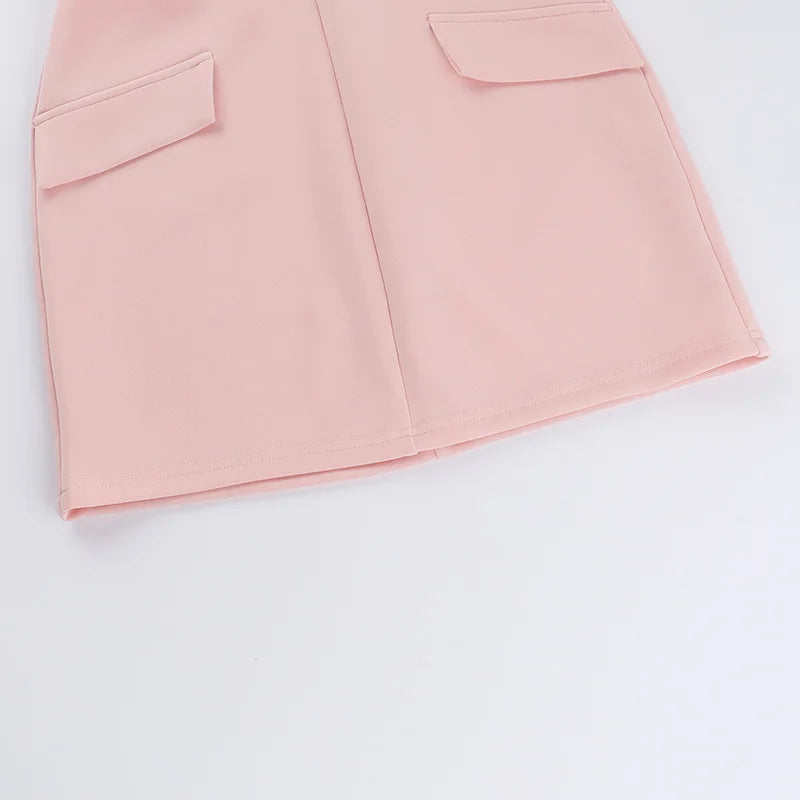 סט 3 חלקים חצאית מיני חולצה וגוזייה צמוד בעיטור כיסים - פרל