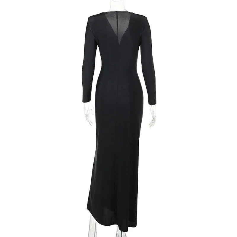 Deep Slit Wrap Maxi Evening Dress with Pearl Embellishment - Simona