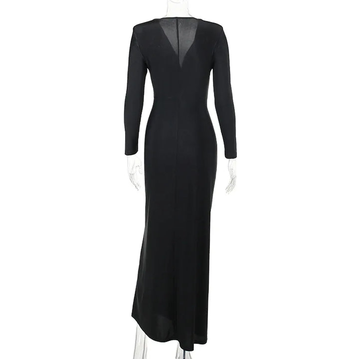 Deep Slit Wrap Maxi Evening Dress with Pearl Embellishment - Simona