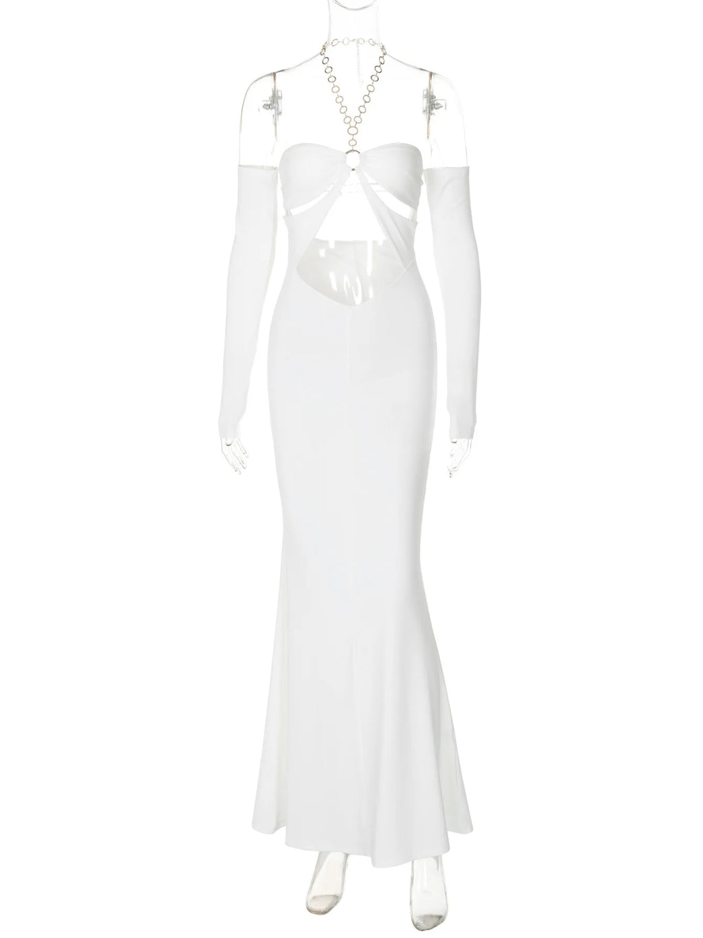 שמלת מקסי קולר בעיצוב פתחים וחישוקי זהב כתפיים חשופות - Alma