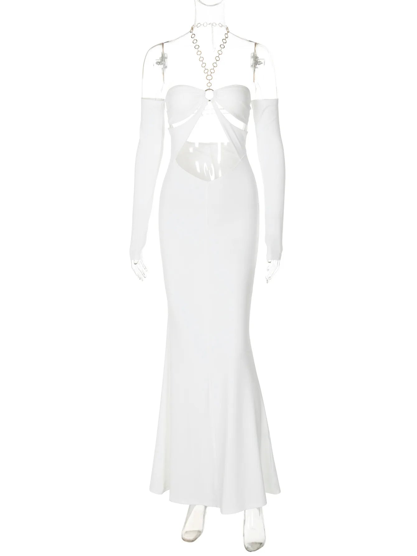 שמלת מקסי קולר בעיצוב פתחים וחישוקי זהב כתפיים חשופות - Alma