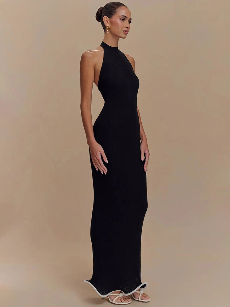 שמלת מקסי קולר קשירה בצוואר בעיצוב גב פתוח וגלים - מאקסימה