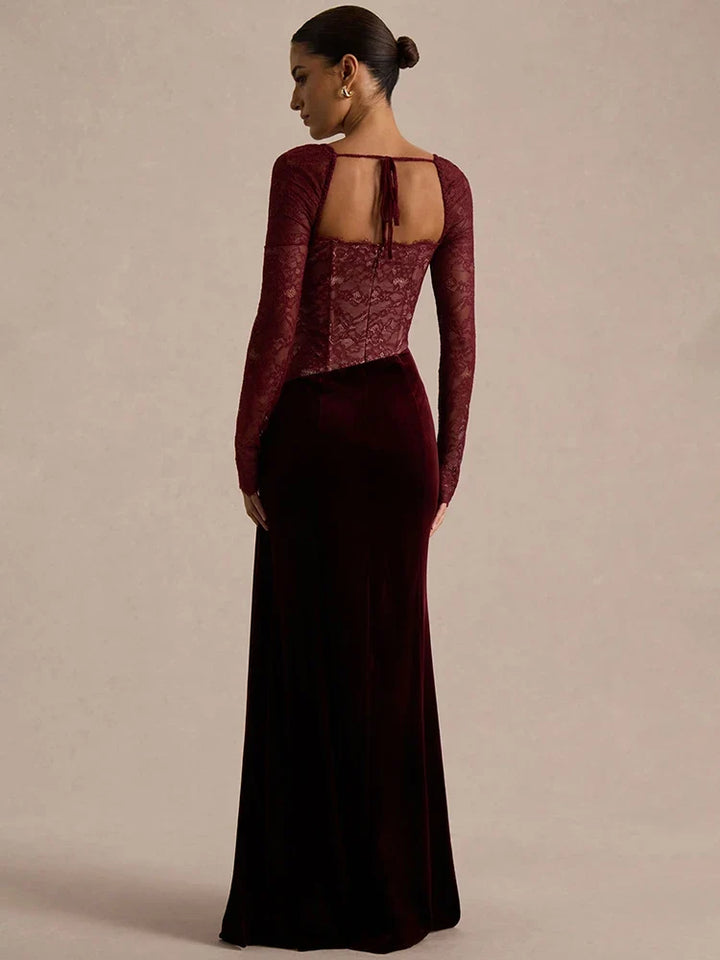 Velvet maxi dress with a lace corset design - CORI
