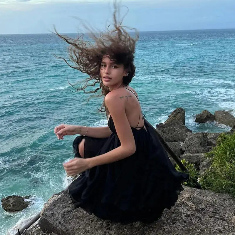 שמלת מיני שיפון מלמלה קשירות בגב - טולום