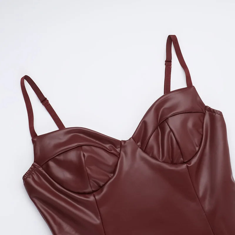 שמלת מקסי דמוי עור צמודה - פיקסי