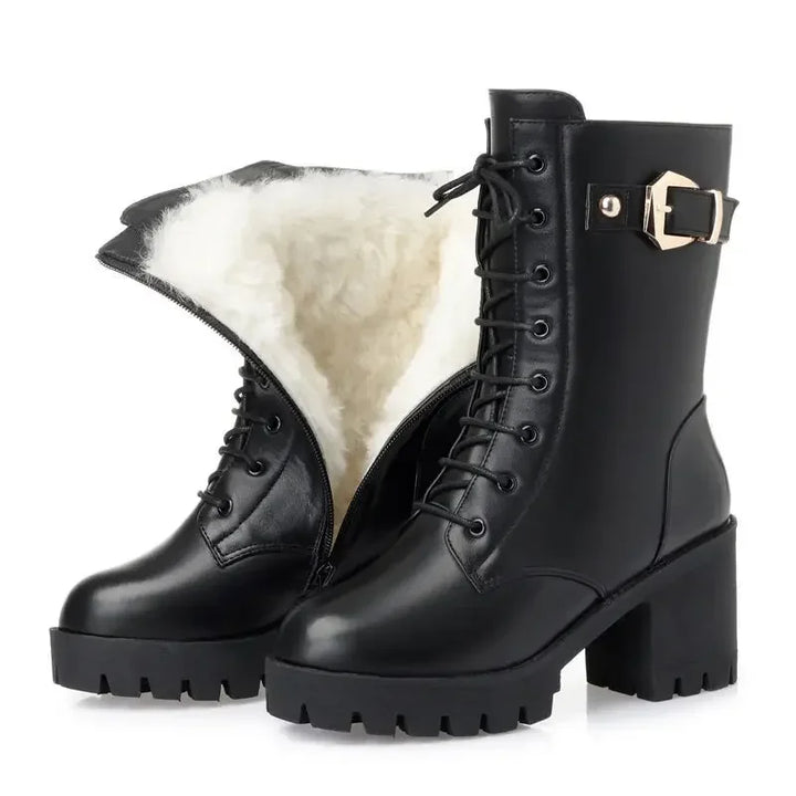 Faux leather heeled boots with fur lining - Cassandra