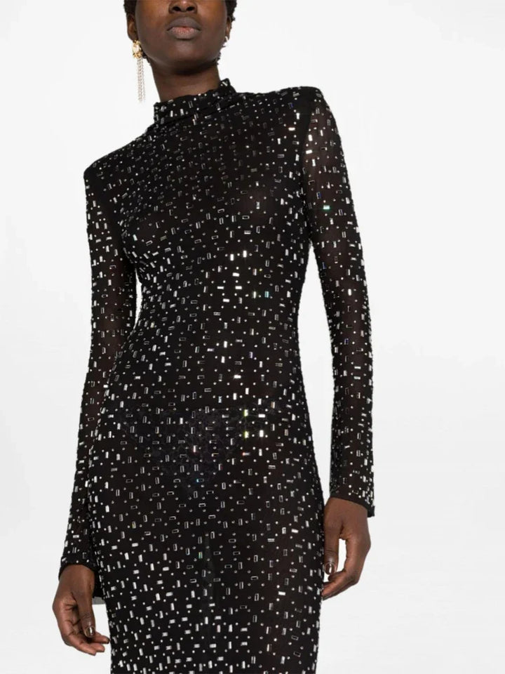 Luxurious maxi evening dress with sparkling diamond embellishment and turtleneck - Emerson