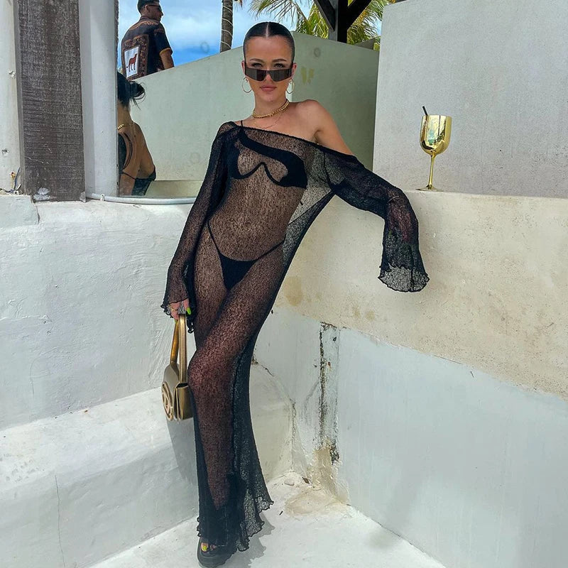 שמלת חוף סרוגה שקופה - וונדה