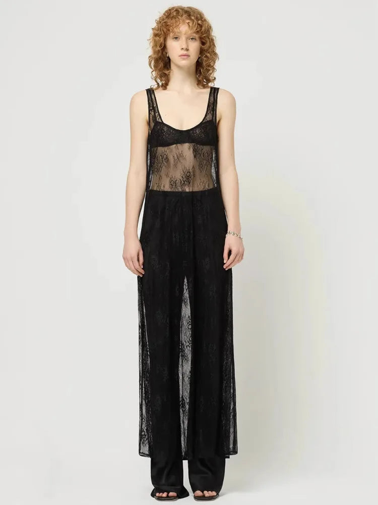 שמלת מקסי חוף תחרה שקופה - Sasha