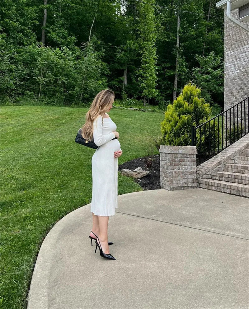 שמלת מידי סרוגה בגזרת A כתפיים חשופות - MILIAN